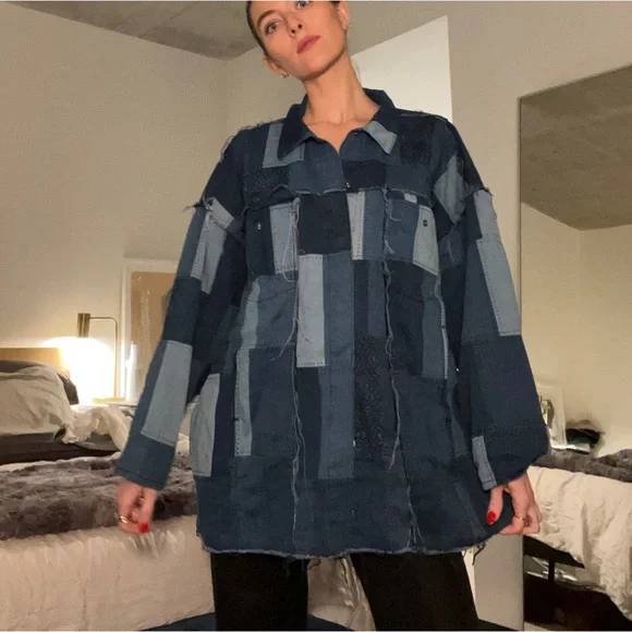 Monki Denim Patch Work Jacket M/L - Picture 2 of 13